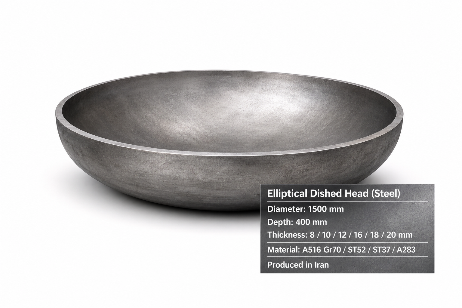 عدسی الپتیکال مخزن با قطر 1۵00 میلیمتر و آلیاژ A516 GR70